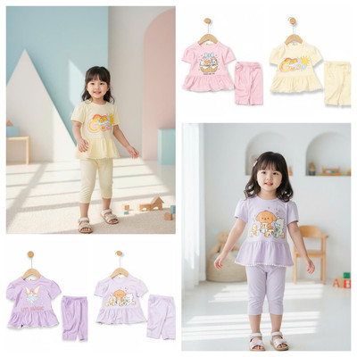 Bộ cộc tay thun cotton quần legging hè LITIBABY bé gái size 1 đến 7 tuổi TS29