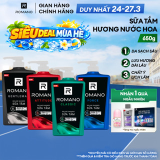 Sữa tắm Romano hương nước hoa Classic/ Attitude/ Force/ Gentleman 650g/chai - 4 mùi hương