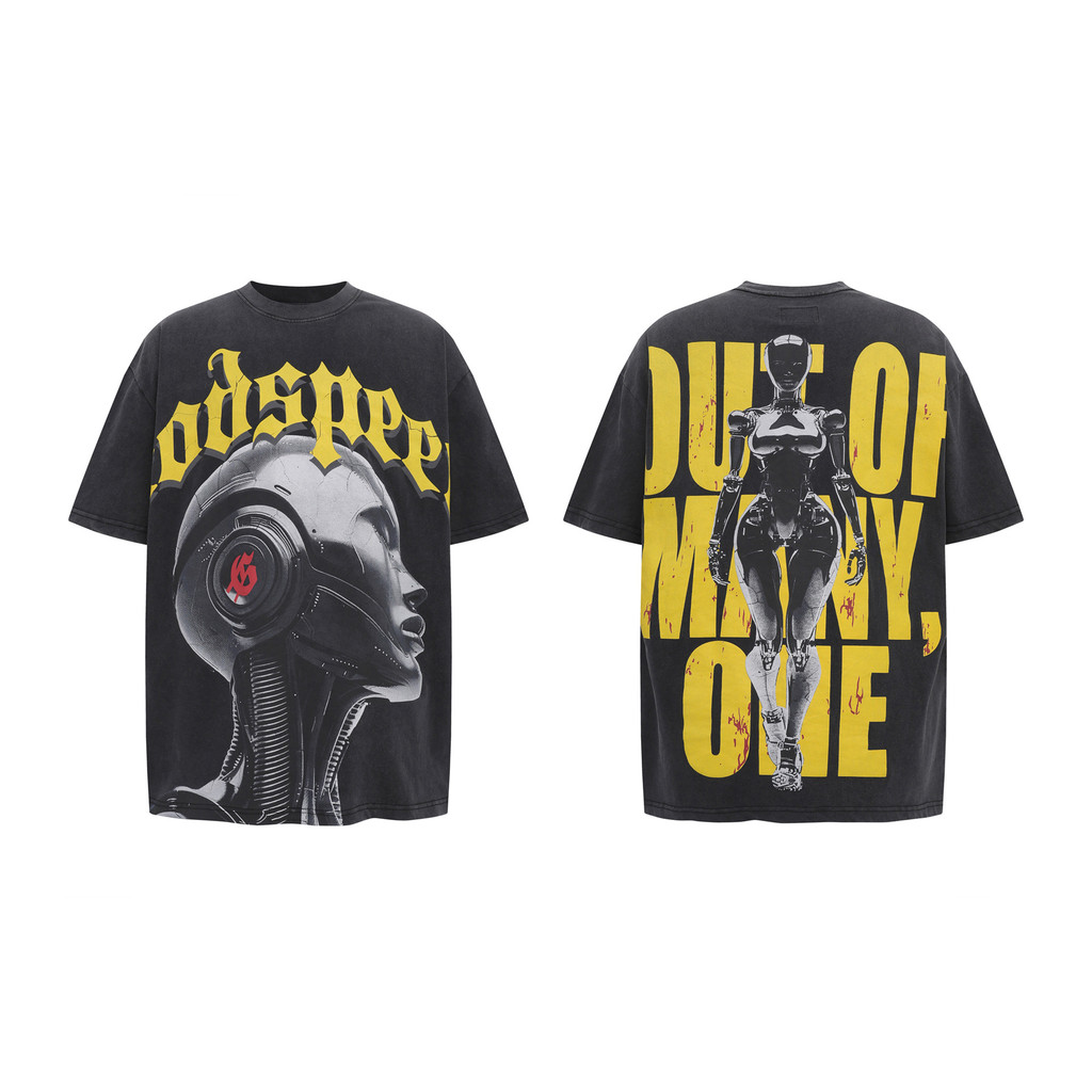 UG6P Godspeed Skull baseball graffiti print summer casual loose short-sleeve shirt for men and women