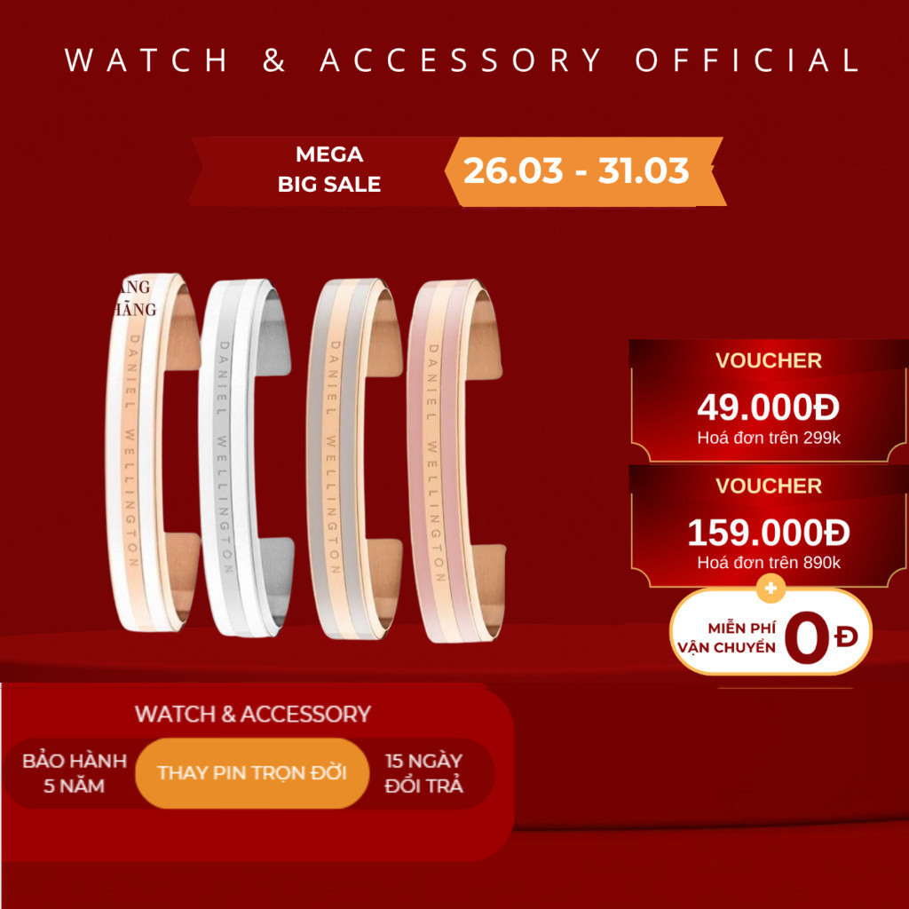 [Fullbox Túi] Vòng Tay Daniel Wellingtnon Classic Emalie Bracelet Satin White Cuff D_W Chính Hãng - 