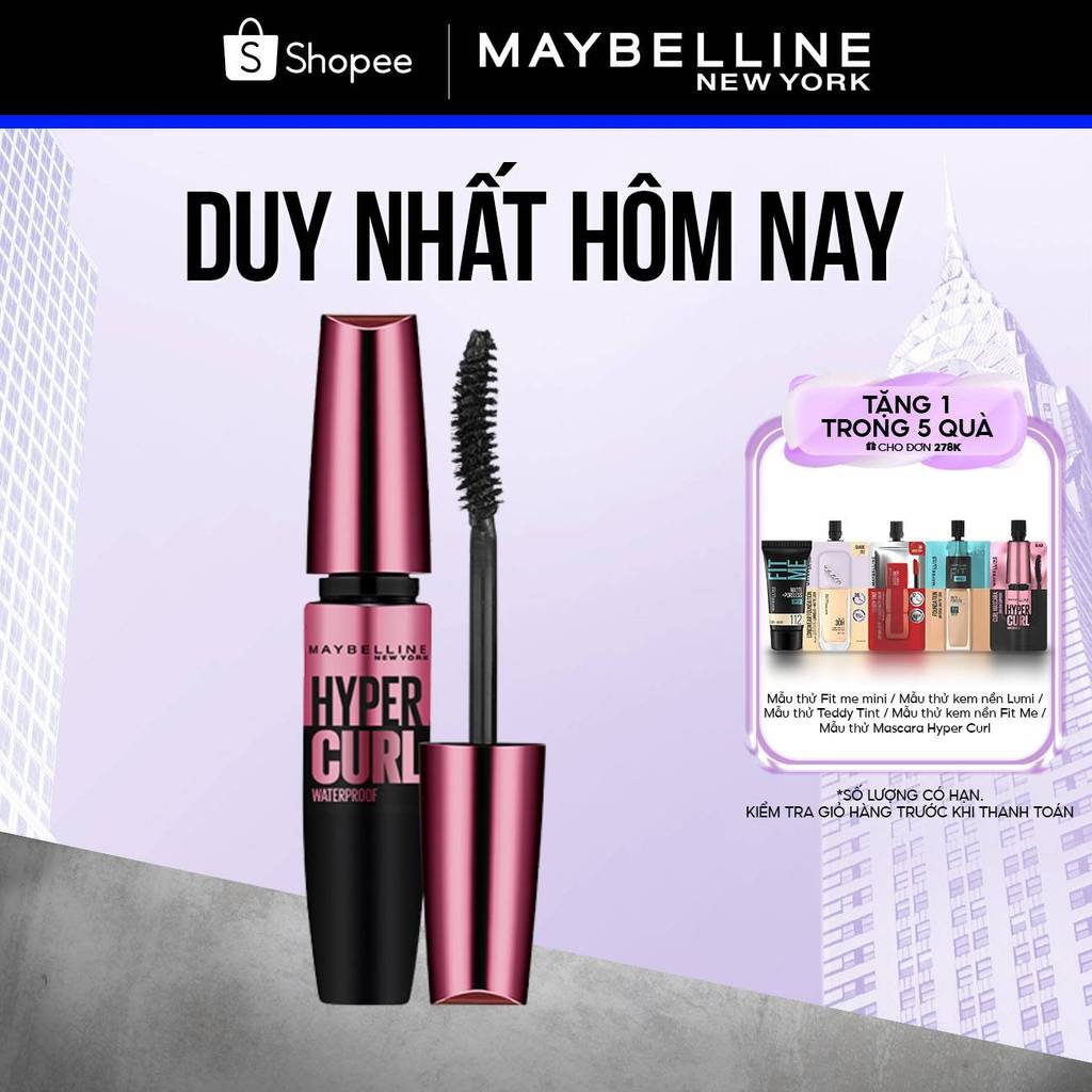 Mascara Dài Mi và Cong Mi Maybelline New York Hyper Curl Waterproof Chuốt Mi Đen Hiệu Quả Không Lem Không Trôi 9.2ml