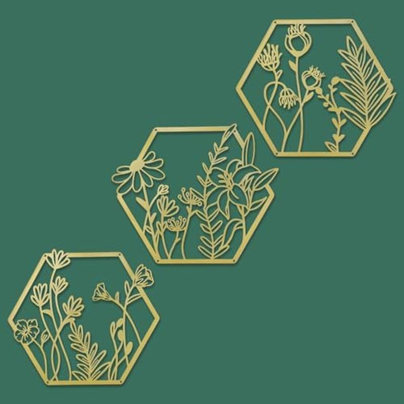 OYEFLY 3 Chiếc Trang Trí Tường Hoa Kim Loại, Nghệ Thuật Hoa Fhouse (Đen)