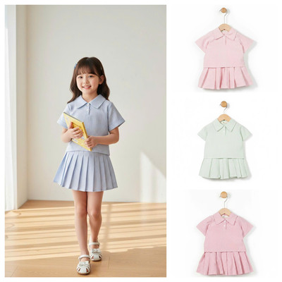 Bộ mùa hè chân váy, áo cổ bẻ LITIBABY size 2 đến 10 tuổi TS23