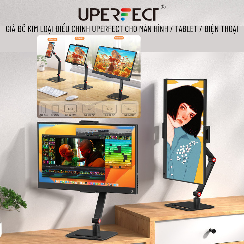 2026 Arm Màn Hình UPERFECT Kệ Để Giá Tay Treo Đỡ Màn Hình Phụ Máy Tính Bảng PC iPad Xoay 360 Độ Di Đ