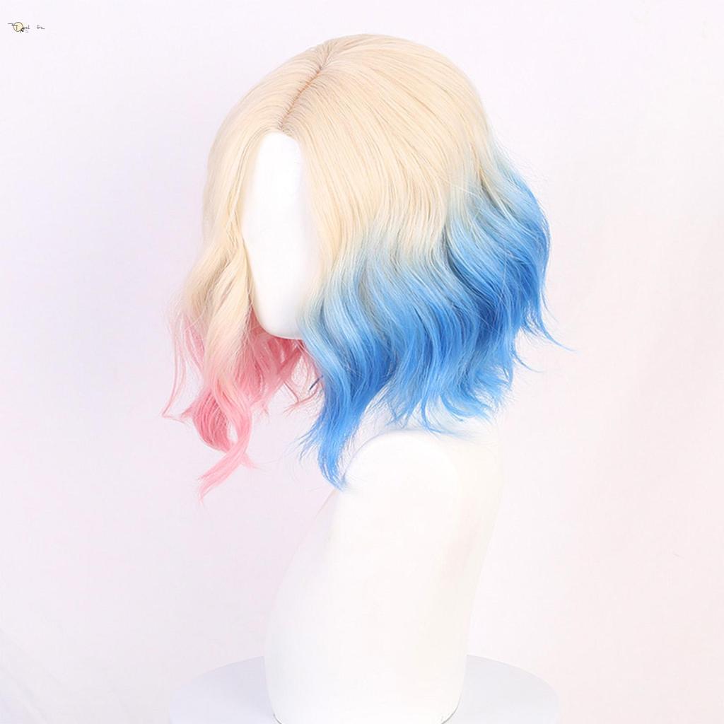Wig Enid Sinclair màu hồng và xanh sóng ngắn, phù hợp cho cosplay và lễ hội