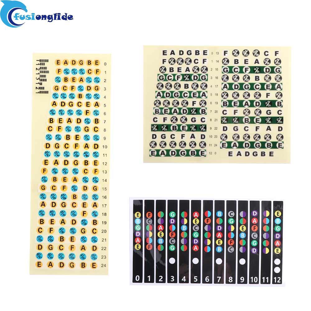 FUSIONGLIDE Guitar Note Sticker Học Nhạc Cụ Frets Note Decal Âm Nhạc Cân Đàn Guitar Điện Người Mới B