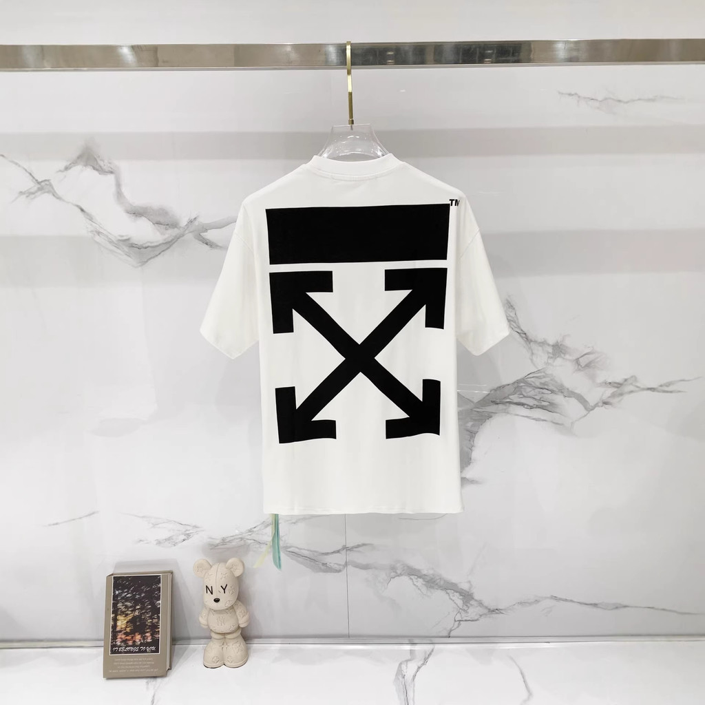 91HM Off-White Pure cotton for summer Letter racing arrow print short sleeve shirt T T-shirt Couple 