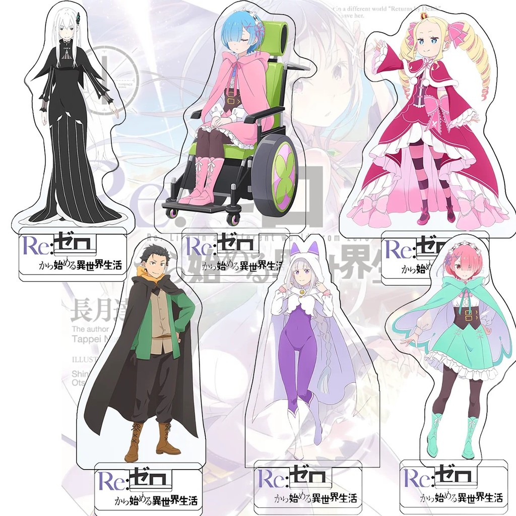 Standee Anime Re:Zero Mô Hình Mica Nhân Vật Rem Emilia Echidna Beatrice Cao 15cm Trang Trí Bàn Học Q