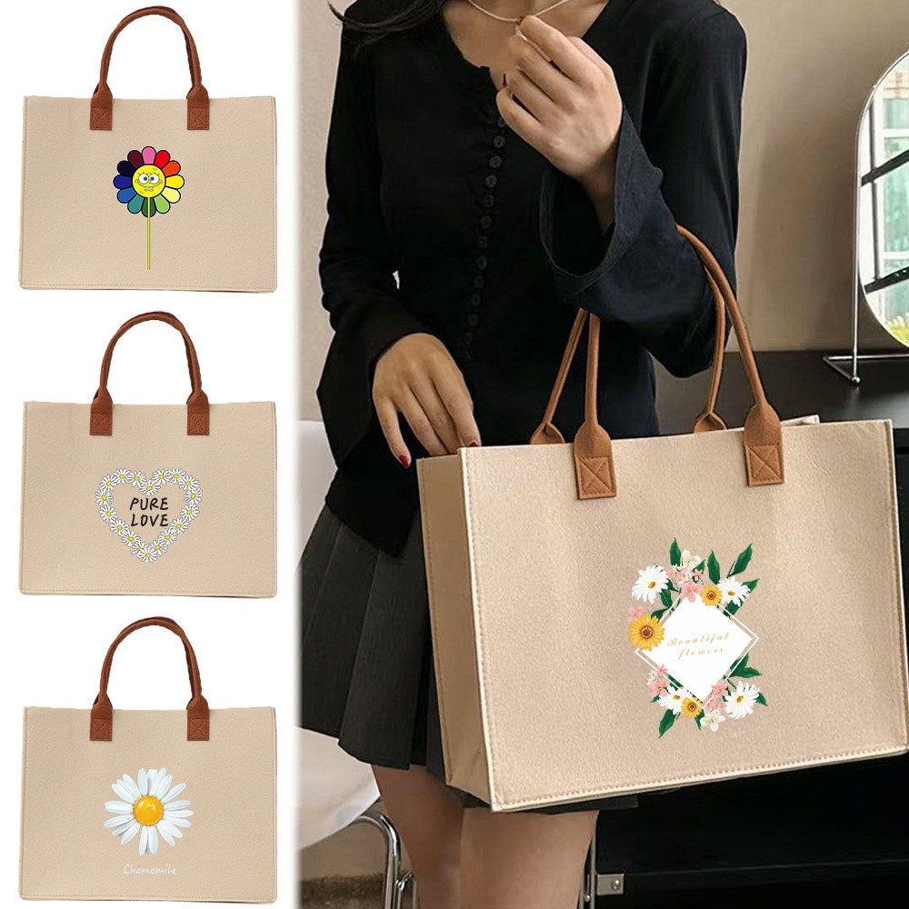 Large felt tote bag 【Lowest price】 In stock Exquisite print Felt tote bag Thickened Large capacity C