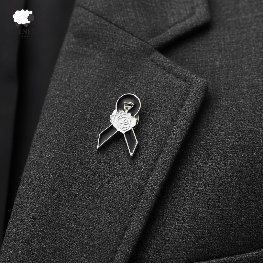 UTENEW Huy hiệu ruy băng tang lễ Trâm cài, Nhận thức Vintage Ruy băng đen Pin, Men đơn giản Huy hiệu