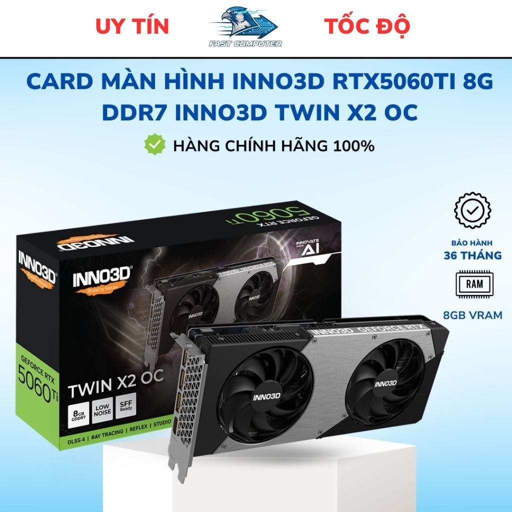 VGA INNO3D GEFORCE RTX 5060TI 8G DDR7 INNO3D TWIN X2 OC - Hàng chính hãng bảo hành 36 tháng