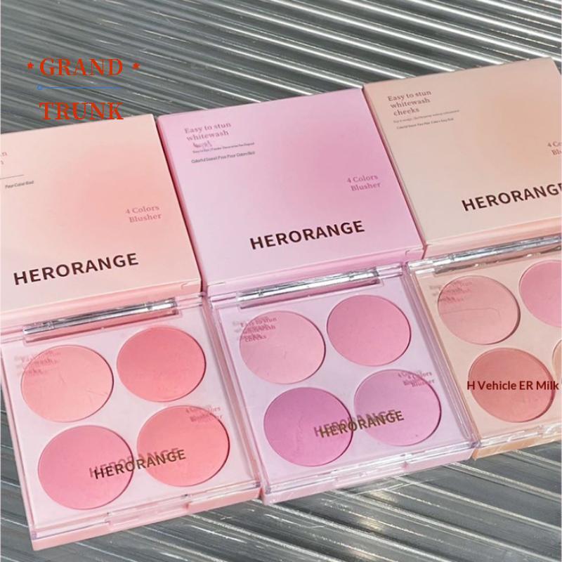 [GRAND-t] HERORANGE Bộ trang điểm mặt phấn má hồng 4 màu Hỗn hợp màu sắc ấm áp Matte Cheek Powder Fa