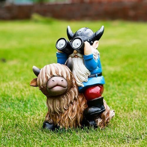 Vườn Gnome Tượng Nhựa Gnome Ngồi Trên Cao Nguyên Bò Đèn LED Năng Lượng Mặt Trời Kính Thiên Văn Ngoài