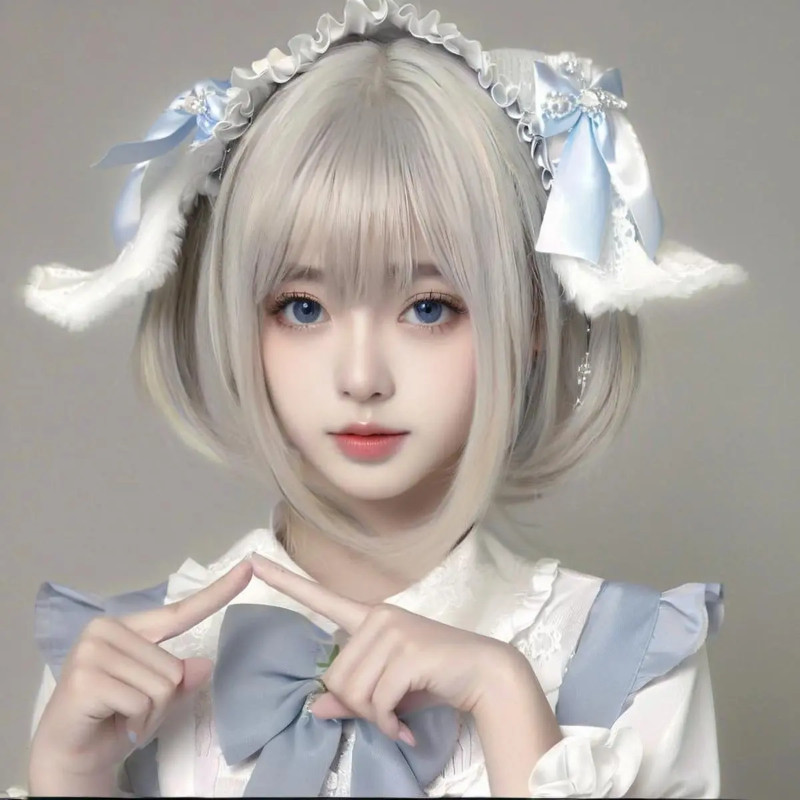 Trẻ lolita lolita lolita hàng ngày lông tơ Nổ Granny màu xám JK Full Mũ đội đầu Tóc giả Tóc ngắn