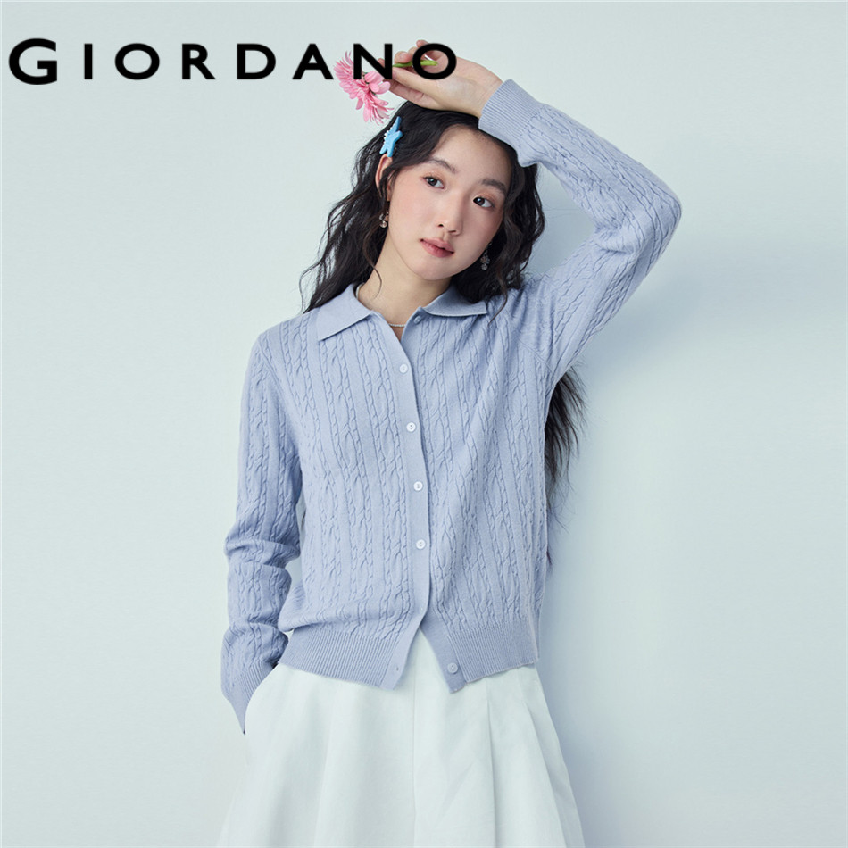 GIORDANO WOMEN Classic collar cable knit cardigan 13356204