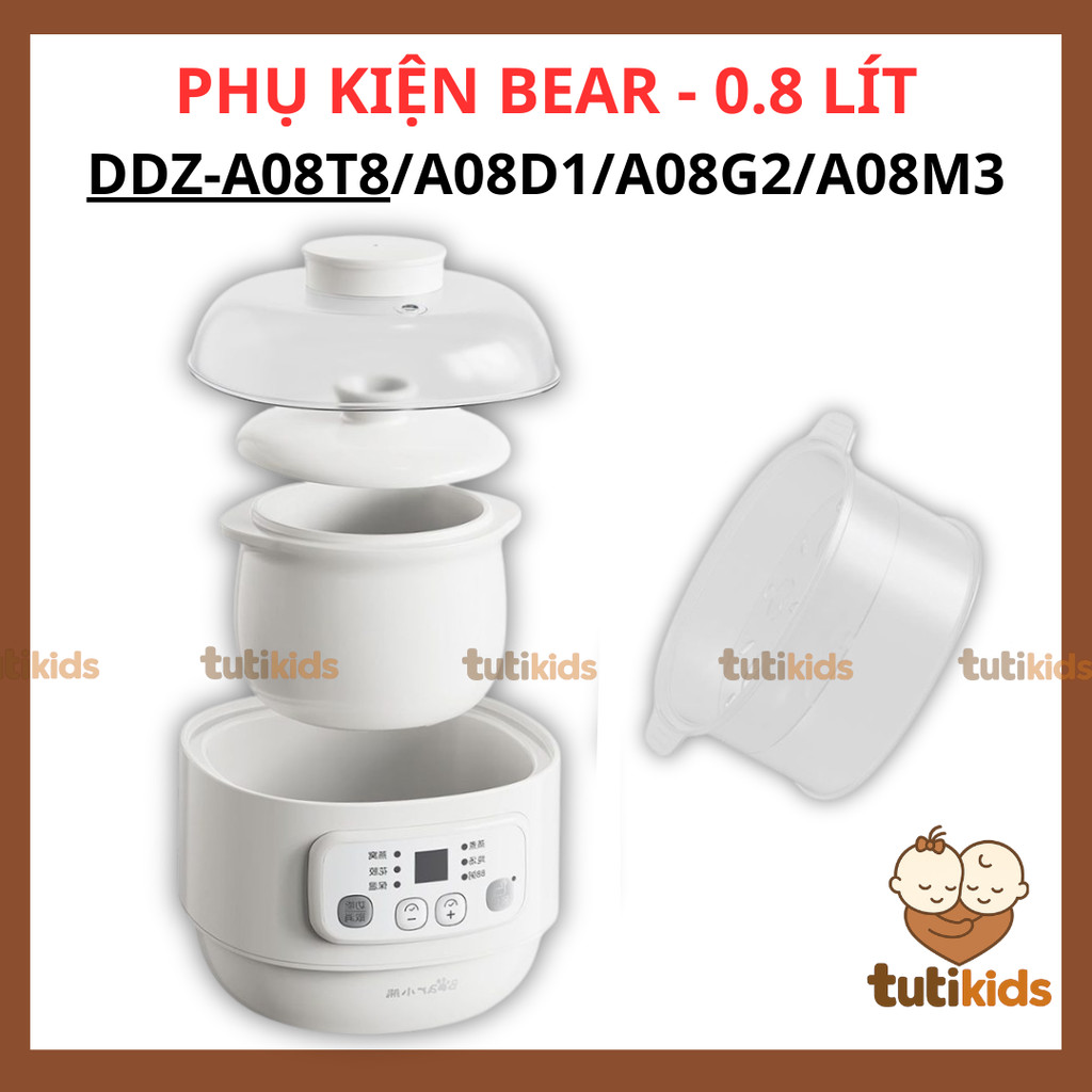 Thố sứ nồi Bear 0.8l, thố sứ nồi nấu chậm 0.8l, nắp thay thế nồi bear, nắp nồi nấu châm 0.8l,Bear 0.