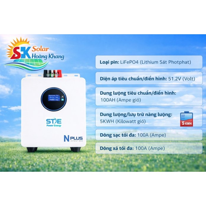 Thiết BỊ LƯU TRỮ LITHIUM LiFePO4 51.2v 100AH - SOYER TECH STE -51.2V 100AH 5KW.