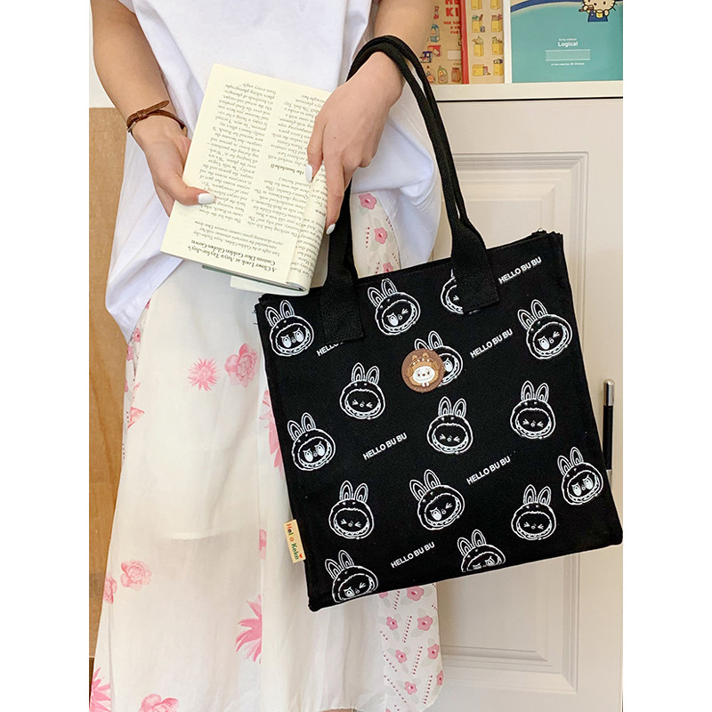 túi tote có khóa kéo túi tote đi học Hoạt Hình Dễ Thương Dung Tích Lớn Túi Vải Nữ Mùa Hè Học Sinh Lớp Túi Tote Phù Hợp Với Người Đi Lại Shou