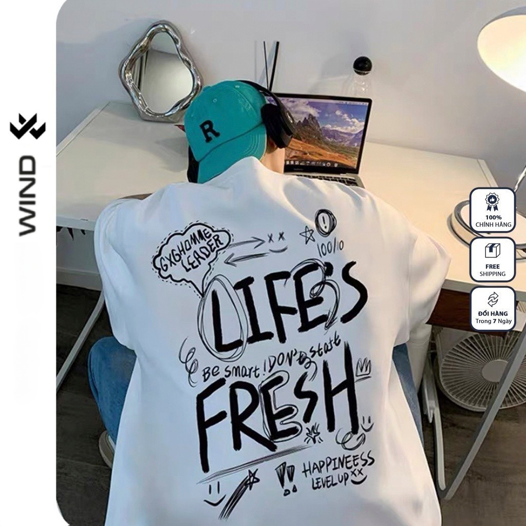 Áo Thun Unisex Wind Clothing Form Rộng Tay Lỡ LIFE 100% cotton  Mặc Mát, Dễ Phối