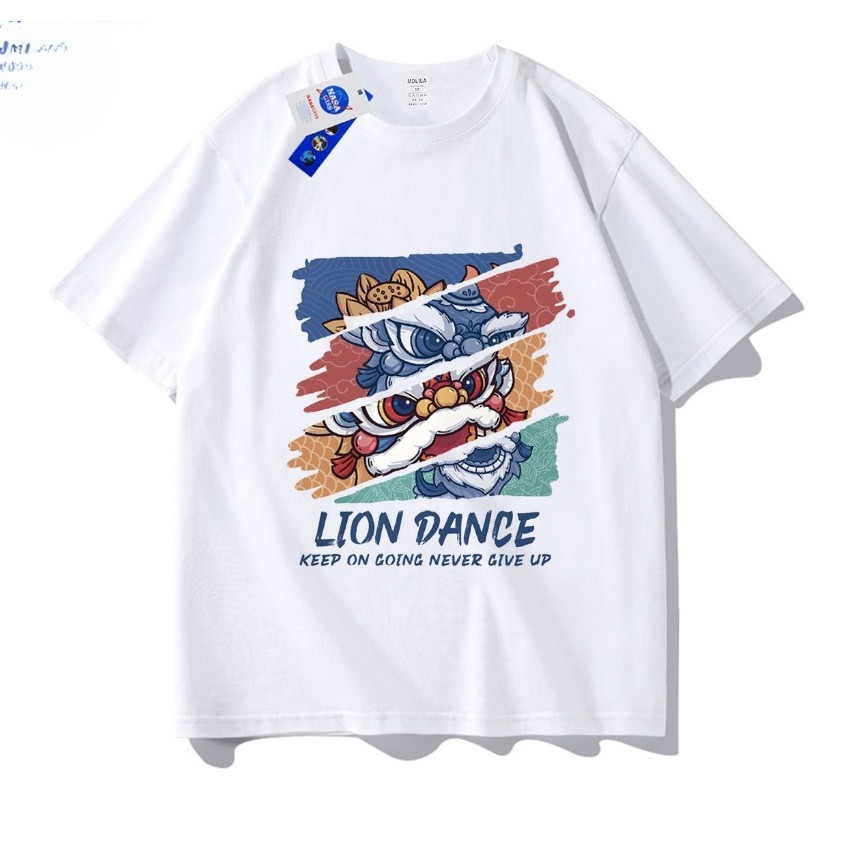 Áo thun ngắn tay 100% Cotton Street Hip-Hop Lion Dance Áo thun