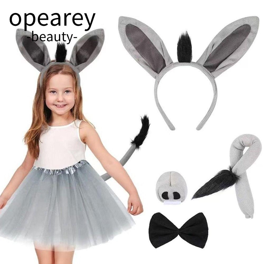 OPEAREY 4 Bộ Trang Phục Lừa, Thắt Nơ Ngộ nghĩnh Donkey Headband, Đuôi Mũi Động Vật Cosplay Trang Phụ