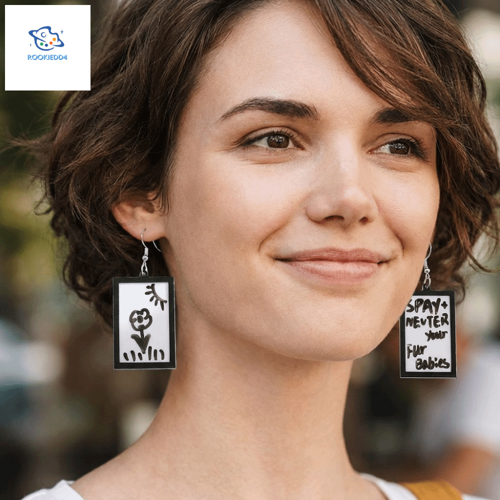 ROOKIEDD4 Message Board Bông tai, Acrylic Fun Whiteboard Eardrop, Trang sức thời trang Tối giản DIY 