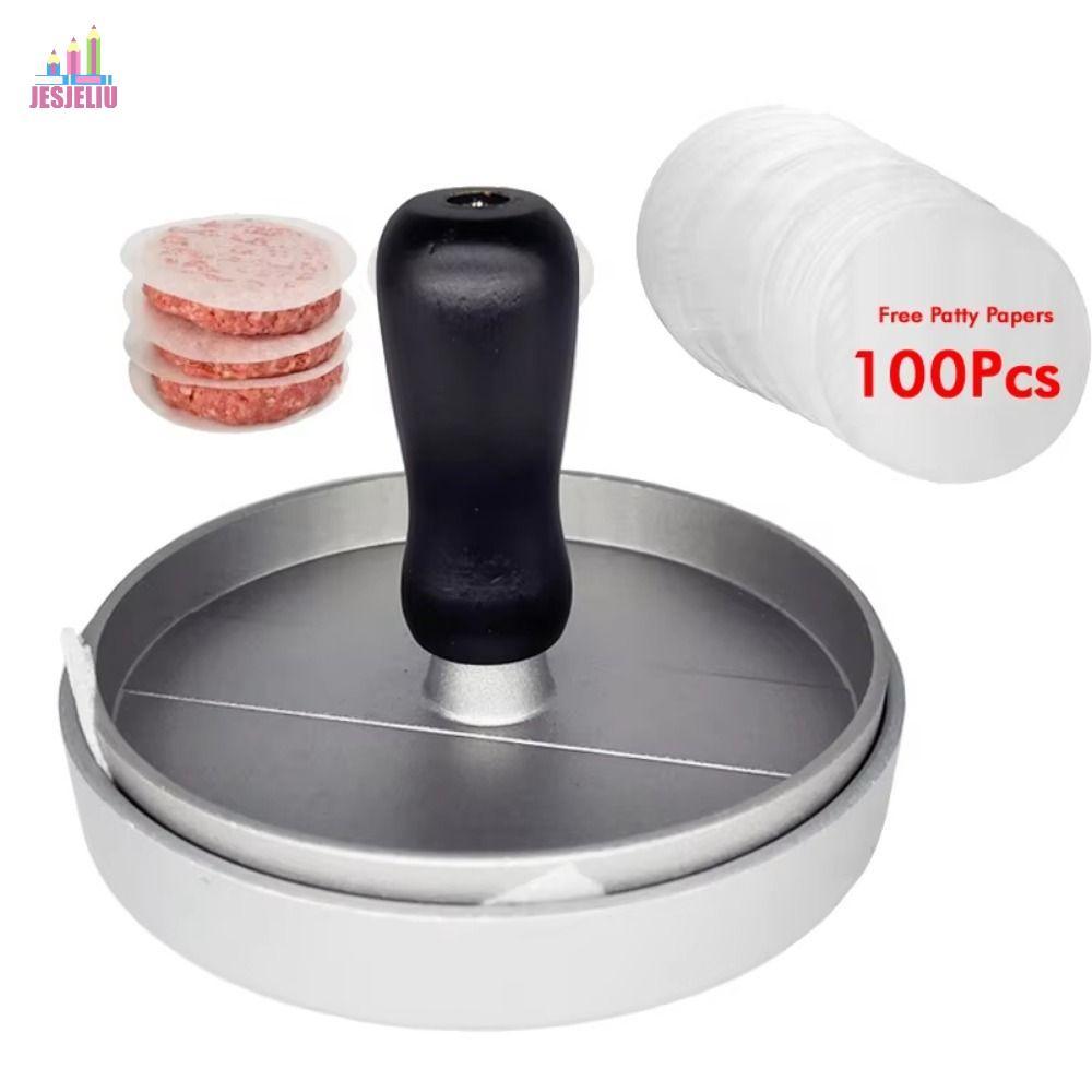 Khuôn Hamburger JESJELIU, với 100 Giấy Patty Máy ép thịt Hamburger bằng thép không gỉ, Tấm Burger ca