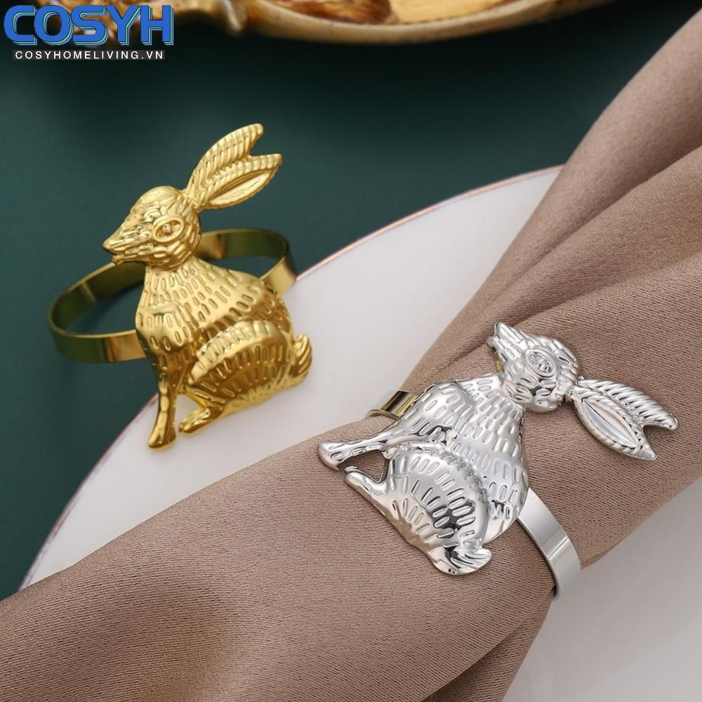 <cosyh>Spring Rabbit Napkin Rings Set of 6 Metal Napkin Holders for Festive Table Decor