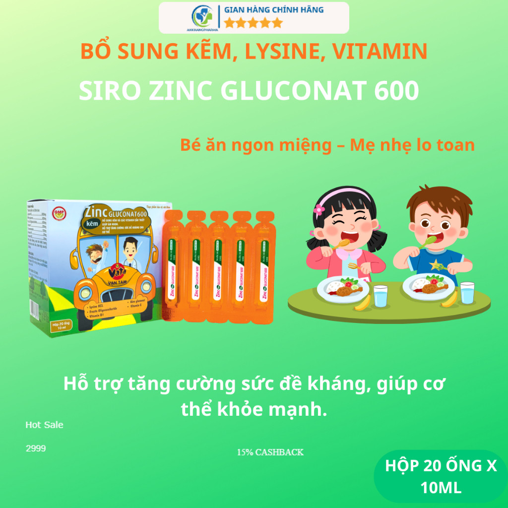 ZinC Kẽm Gluconat 600 Vạn Tam Bổ sung kẽm và các vitamin cần thiết giúp ăn ngon