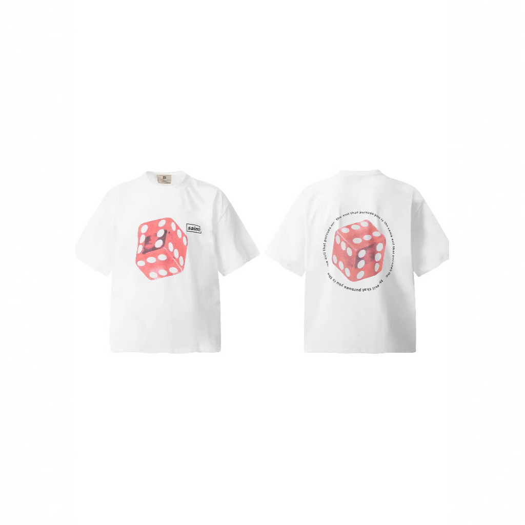 Saint Michael Red dice digital direct-print vintage washed distressed short-sleeve shirt T T-shirt f