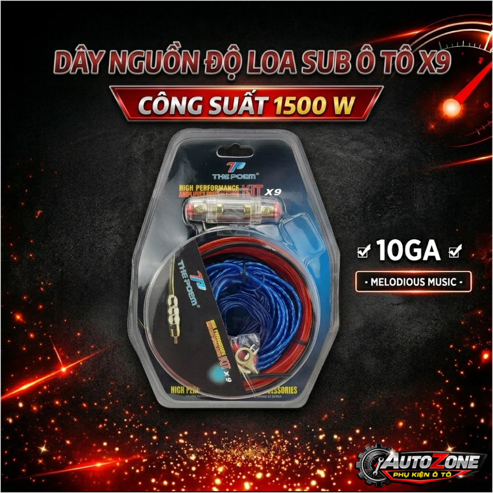 Dây Nguồn Loa Sub ô tô, Dây Nguồn Loa Bass 1500W cho lắp loa sub, sub gầm ghế ô tô
