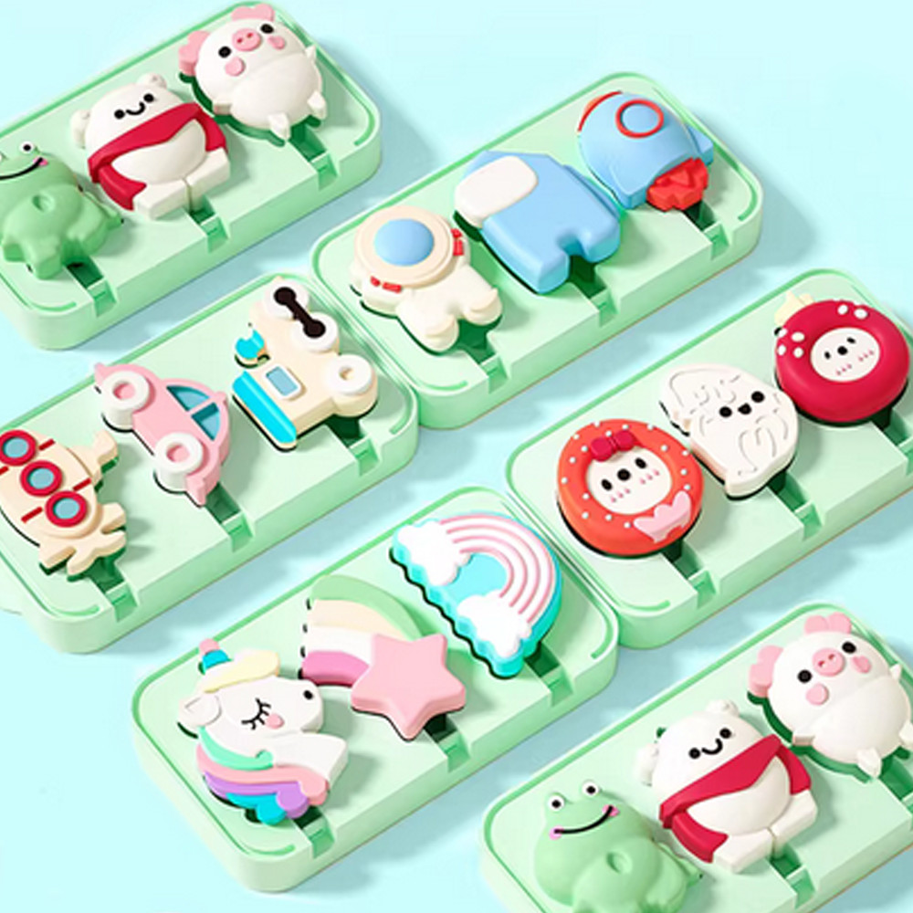 QELEG Mùa Hè Popsicle Khuôn Silicon 11 Họa Tiết Hình Hoạt Hình Động Vật, Trái Cây, Hình Không Gian K