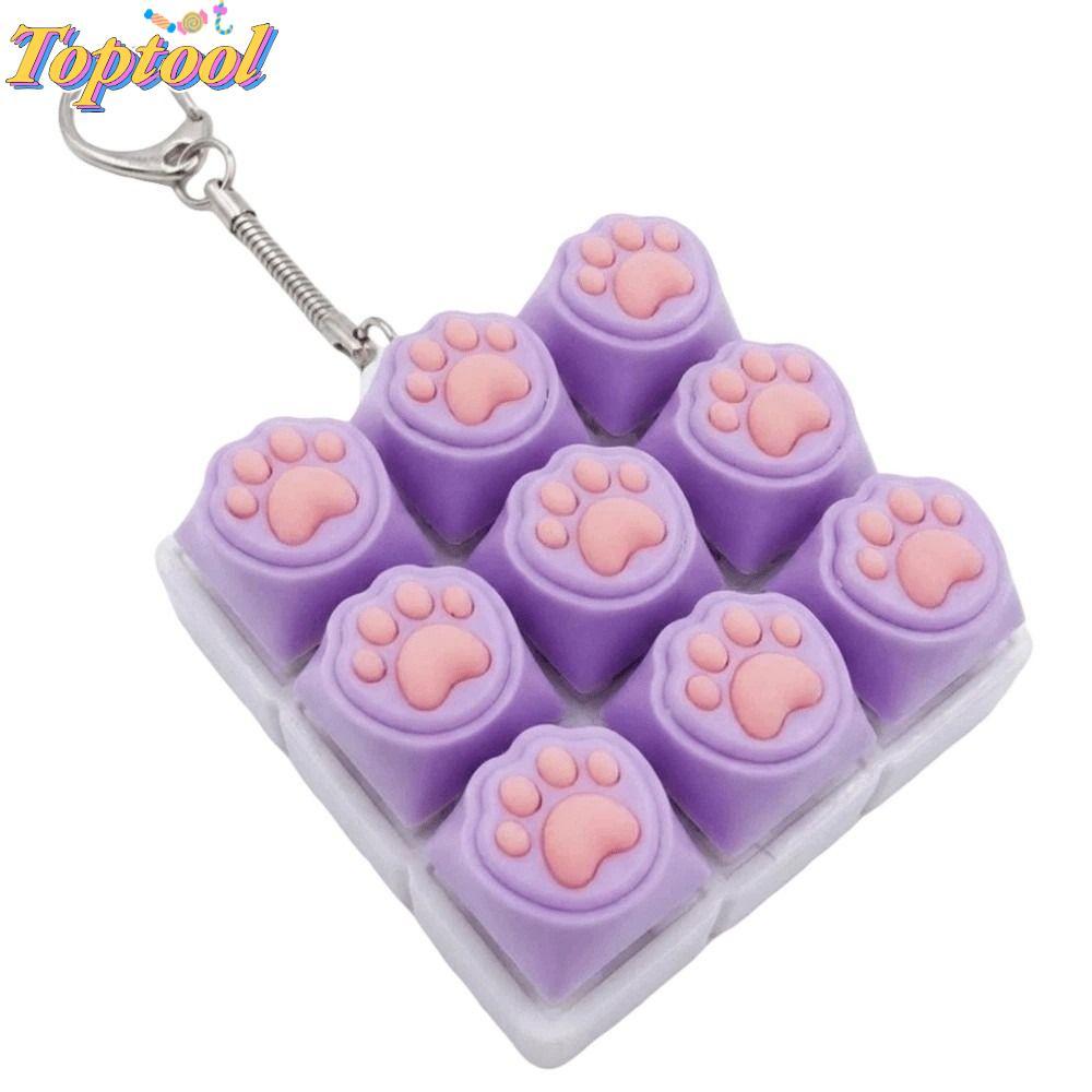 TOPTOOL Bàn Phím Clicker Đồ Chơi, Hình Mèo 9 Phím Fidget Móc Khóa, Keycap Di Động Giảm Căng Thẳng Nú