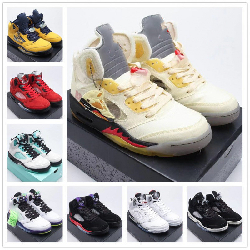 Giày AJ5 Oreo Đen Trắng Cicada Wings Angry Bulls Trứng Phục Sinh Guo Allen Joe 5 Nam Nữ Thể Thao Già