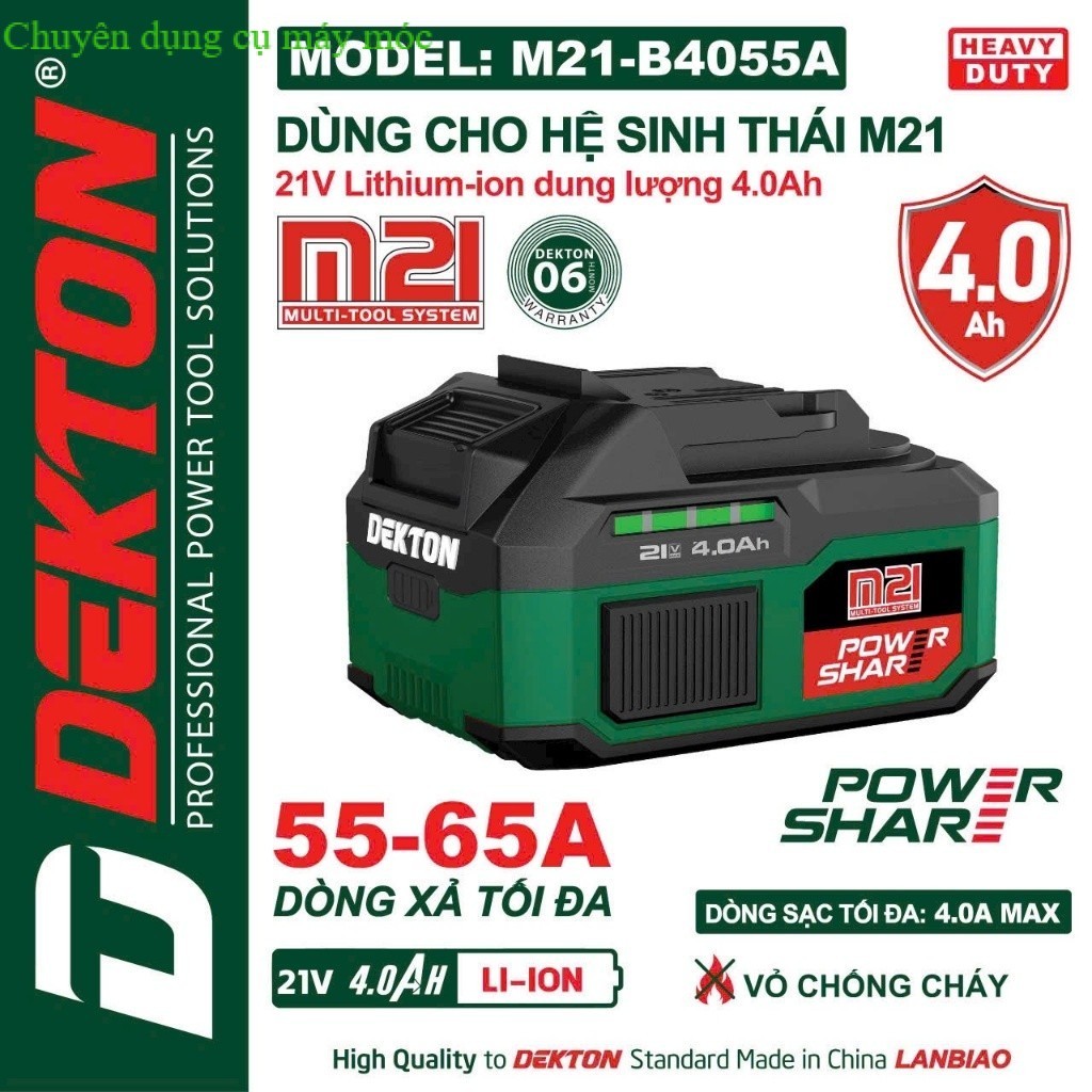 Pin 21V Dekton M21-B4055A, Dung lượng 4000mAh | Dòng Xả 55A | Chân Pin Phổ Thông | SHOP DỤNG CU