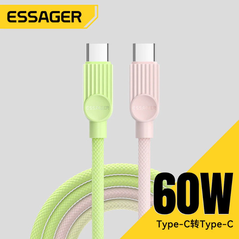Cáp dữ liệu sạc siêu nhanh ESSAGER 60W Type-C sang Type-C, cáp bện hai màu