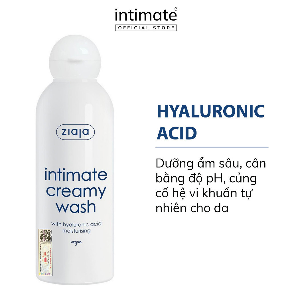 Dung Dịch Vệ Sinh Phụ Nữ Intimate With Hyaluronic Acid ZIAJA Hỗ Trợ Dưỡng Ẩm,Cân Bằng pH, Làm Sạch 200ml