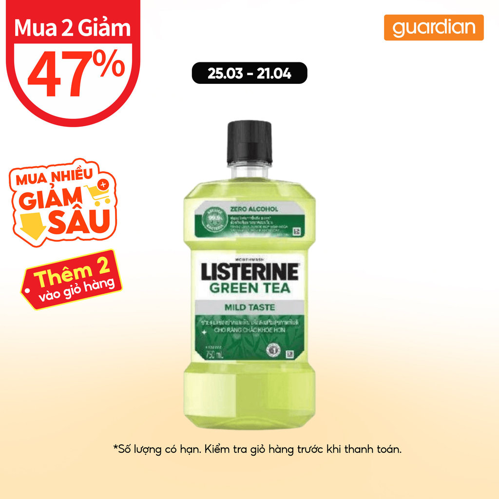 Nước Súc Miệng Trà Xanh Listerine Natural Greentea Zero Alcohol Listerine 750ml