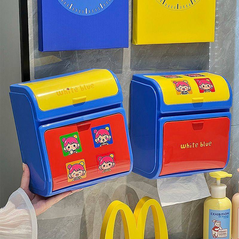 Household Tissue Box Wall-Mounted Wall-Mounted Tissue Box Perforated Waterproof Bathroom Toilet Toil