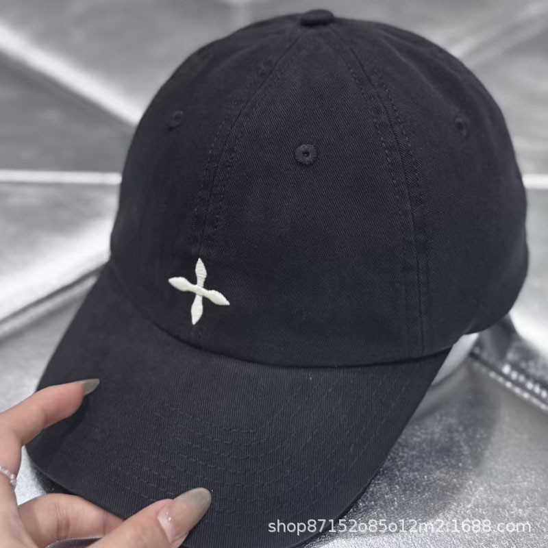 SMFK Cross badge workwear baseball cap, black and white washed cotton casual baseball cap, duckbill 
