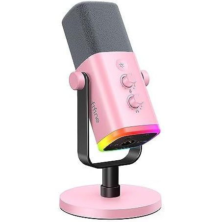 Micrô động USB / XLR FIFINE để ghi âm Podcast, Mic phát trực tuyến trên máy tính PC có đèn RGB, Nút 
