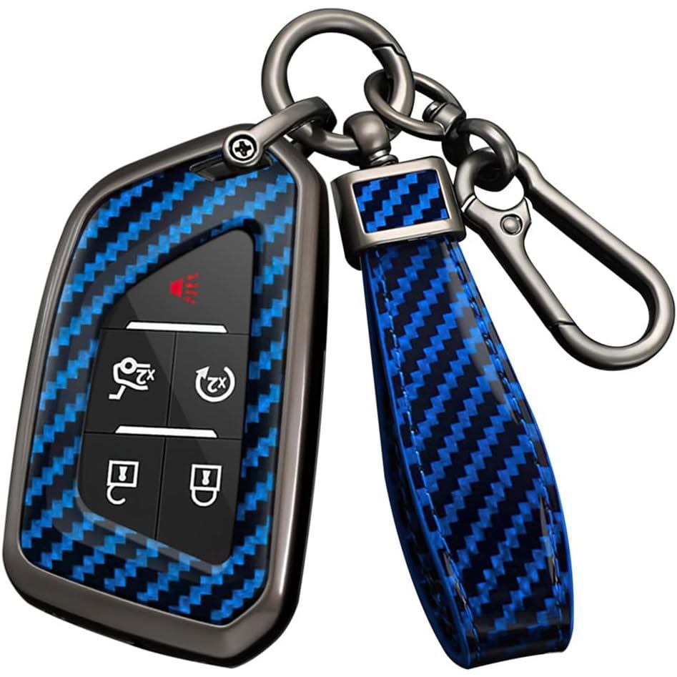 Nút HIBEYO 4 / 5 / 6 cho Cadillac Escalade ESV CT4 CT5 Key Fob Cover Phụ kiện có họa tiết sợi Carbon