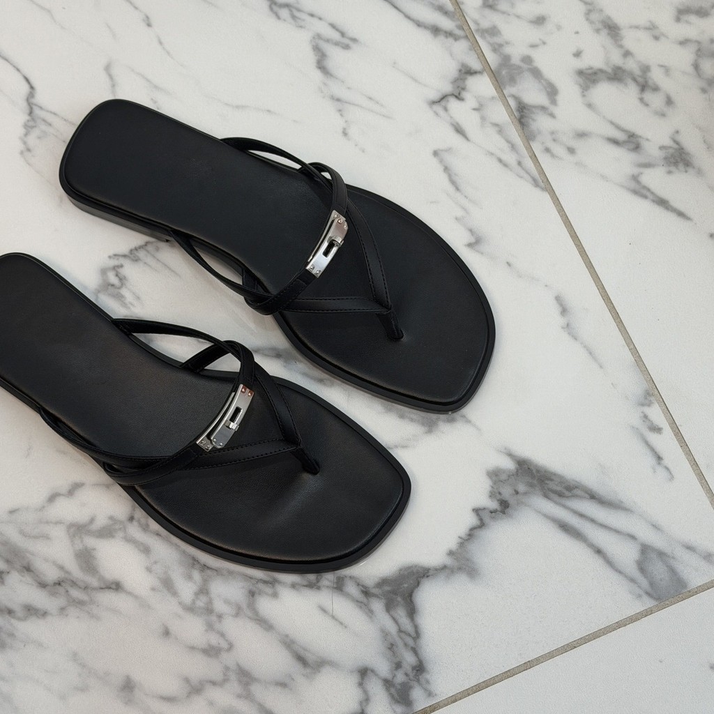 2026 Kim Loại Khóa Nhỏ Flip-Flops Flip-Flops Nữ Mùa Hè Mặc Ngoài Da Thật Chính Hãng Flip-Flops Flip-