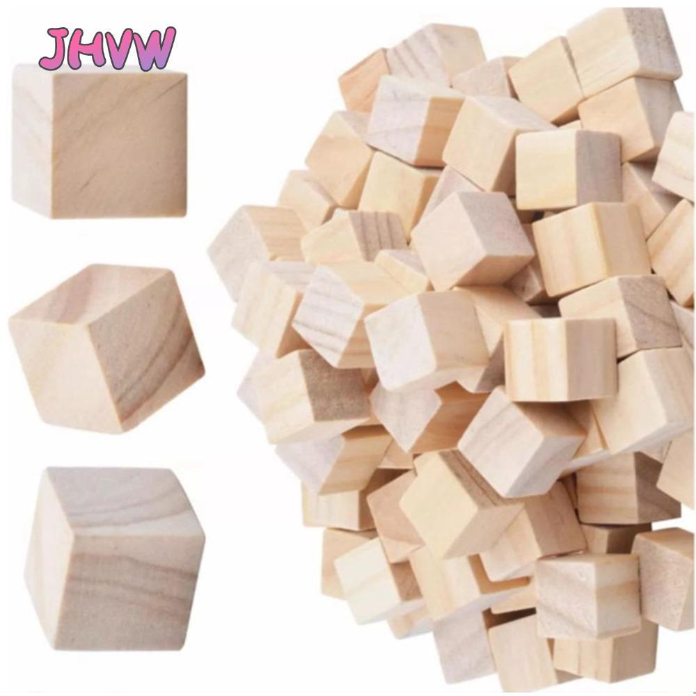 JHVW 100 Khối Gỗ, Khối Gỗ 2cm Màu Gỗ, Gỗ Chưa Hoàn Thành Bề Mặt Mịn Hình Vuông DIY Khối Gỗ Dự Án DIY