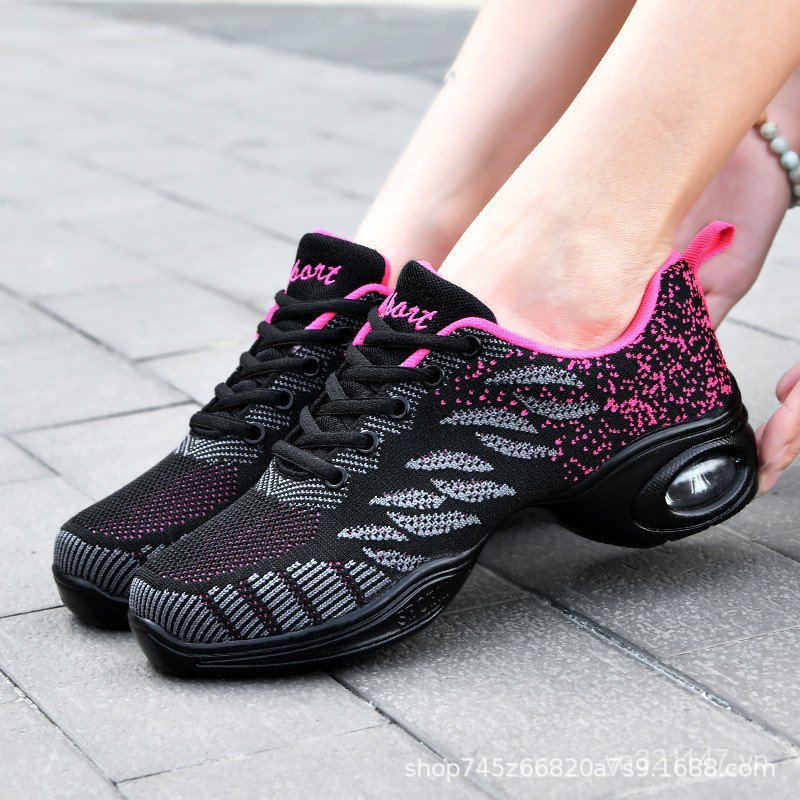 Nữ Phong Cách Mới Giày Khiêu Vũ Vuông Đế Mềm Jazz Thoáng Khí Giày Khiêu Vũ Nữ Giữa Gót Đen Giày Khiê