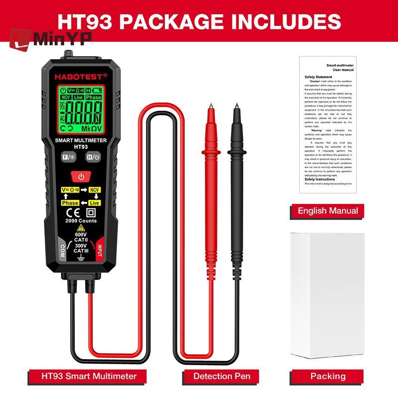 CMinYP 1 Cái AC / DC Điện áp Điện trở Liên tục Đo lường Đồng hồ vạn năng kỹ thuật số thông minh HT93