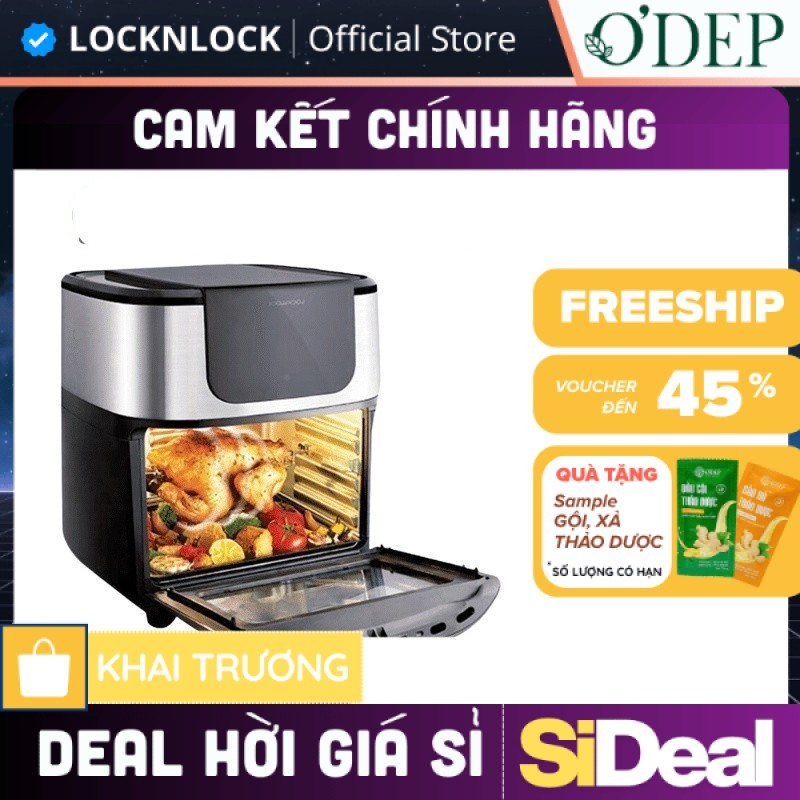 Lò nướng không khí 10 lít LocknLock Chính hãng Air Oven, Nhiều phụ kiện nấu nướng - Màu đen EJF691 -