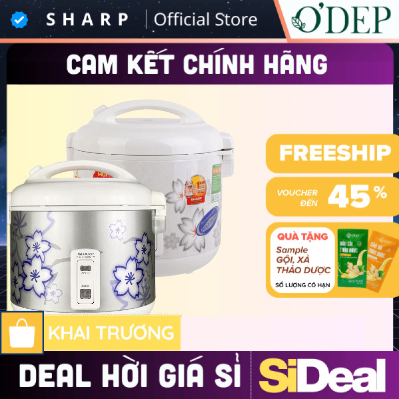 Nồi cơm điện nắp gài 1.8 lít Sharp Chính hãng, có khay hứng nước Sản xuất Thái Lan KS-N182ETV "SW" -
