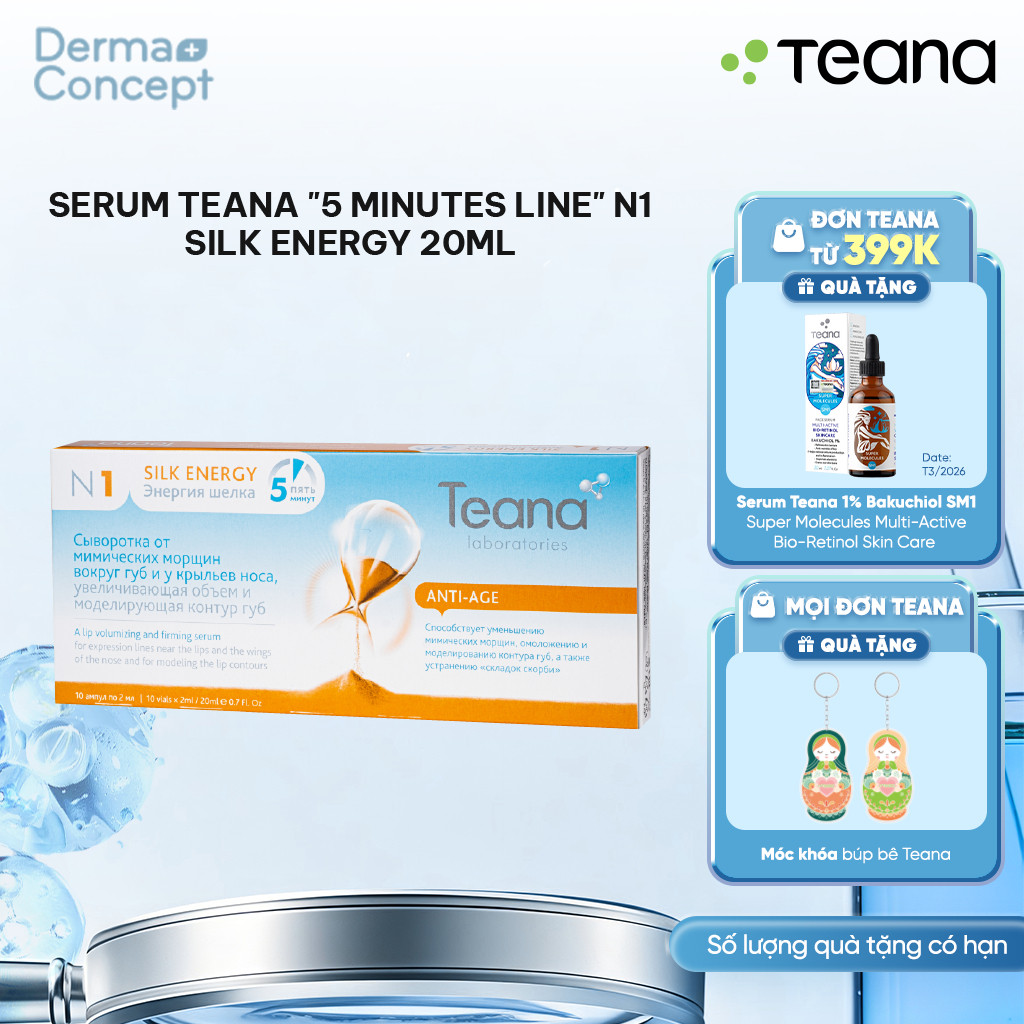 Serum Teana "5 Minutes Line" N1 Silk Energy dưỡng môi, giảm nhăn rãnh cười - 20ml