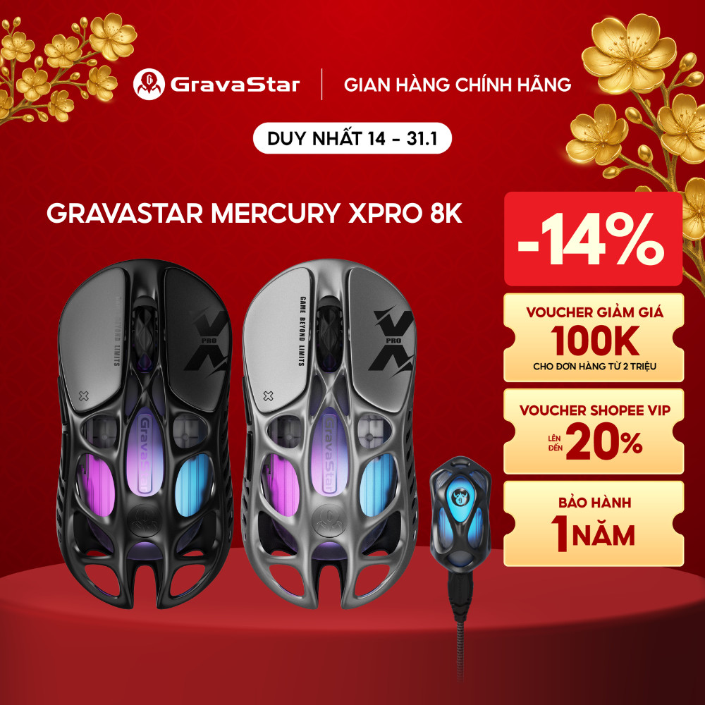Chuột không dây Gaming Gravastar Mercury X Pro (kèm Dongle 8K) - Hàng chính hãng